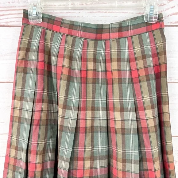 Vintage Pendleton Tartan Plaid Pleated Virgin Wool Schoolgirl Midi Skirt - Picture 3 of 7